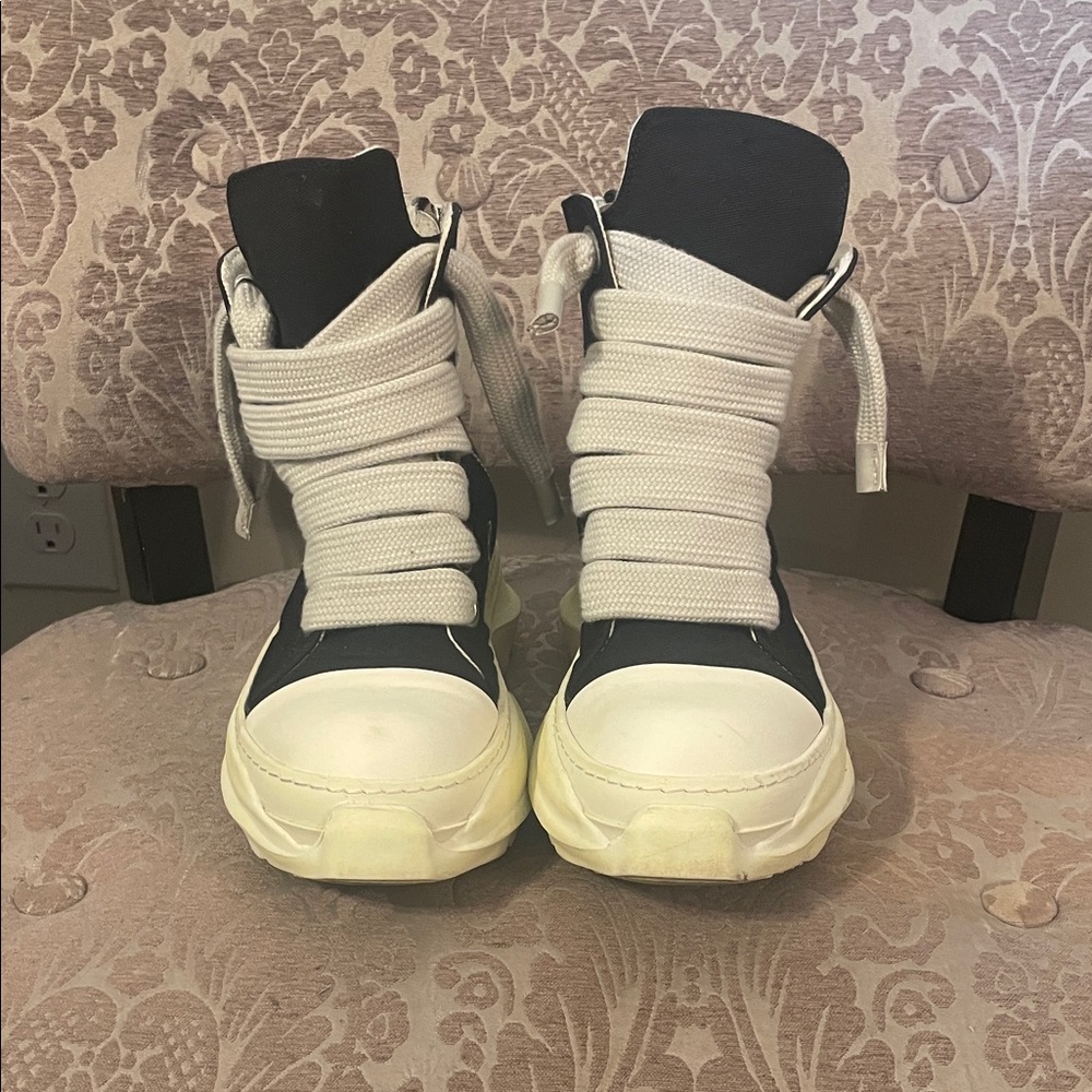 Rick Owens Black and White High-Top Sneakers